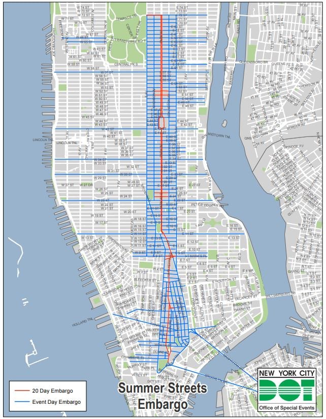 NYC 2018 Summer Streets Construction Embargo: July 30th - August 18th